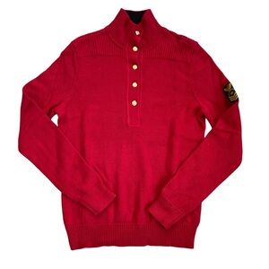 Lauren Ralph Lauren Red 1/2 Button Cotton Sweater Military Patch Ladies Medium